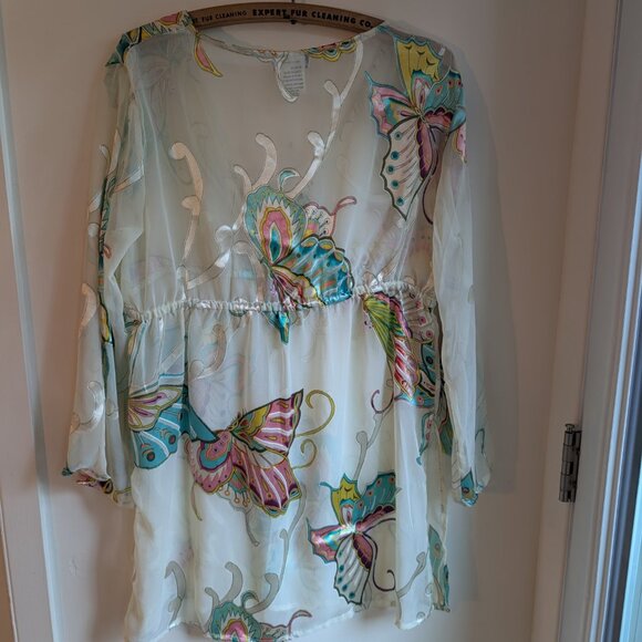 Beautiful Butterfly Multi-Colored Swim Beach Coverup / Sheer Top – Size XL - Picture 10 of 12